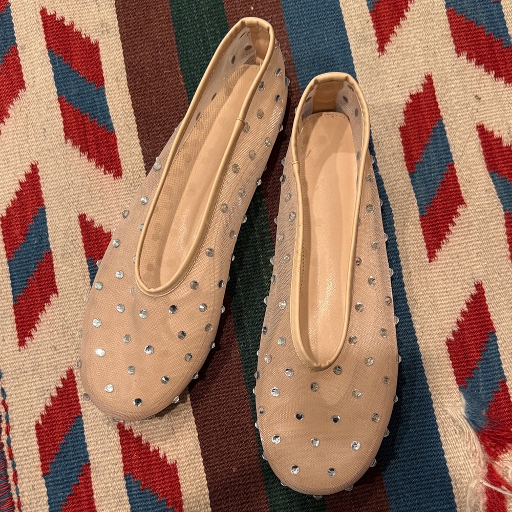 Nude Sheer Rhinestone Women's Flats